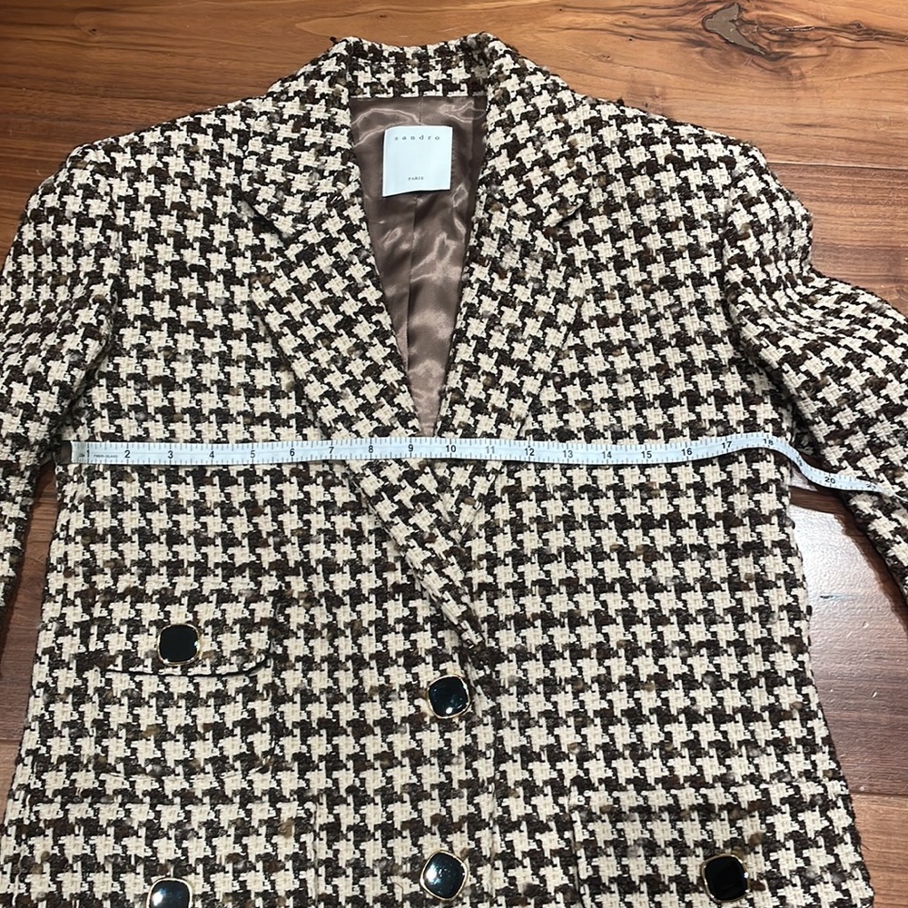 Sandro Esther Houndstooth Jacket H21gena Skirt maroon brown beige tweed suit set - Picture 6 of 12